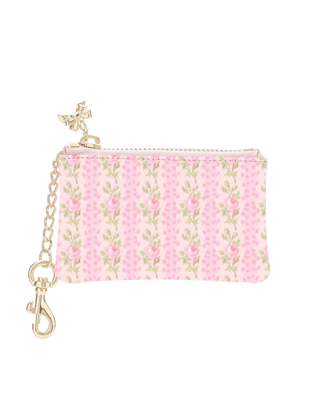 LoveShackFancy Pink Floral Keychain Card Holder with Gold Hardware